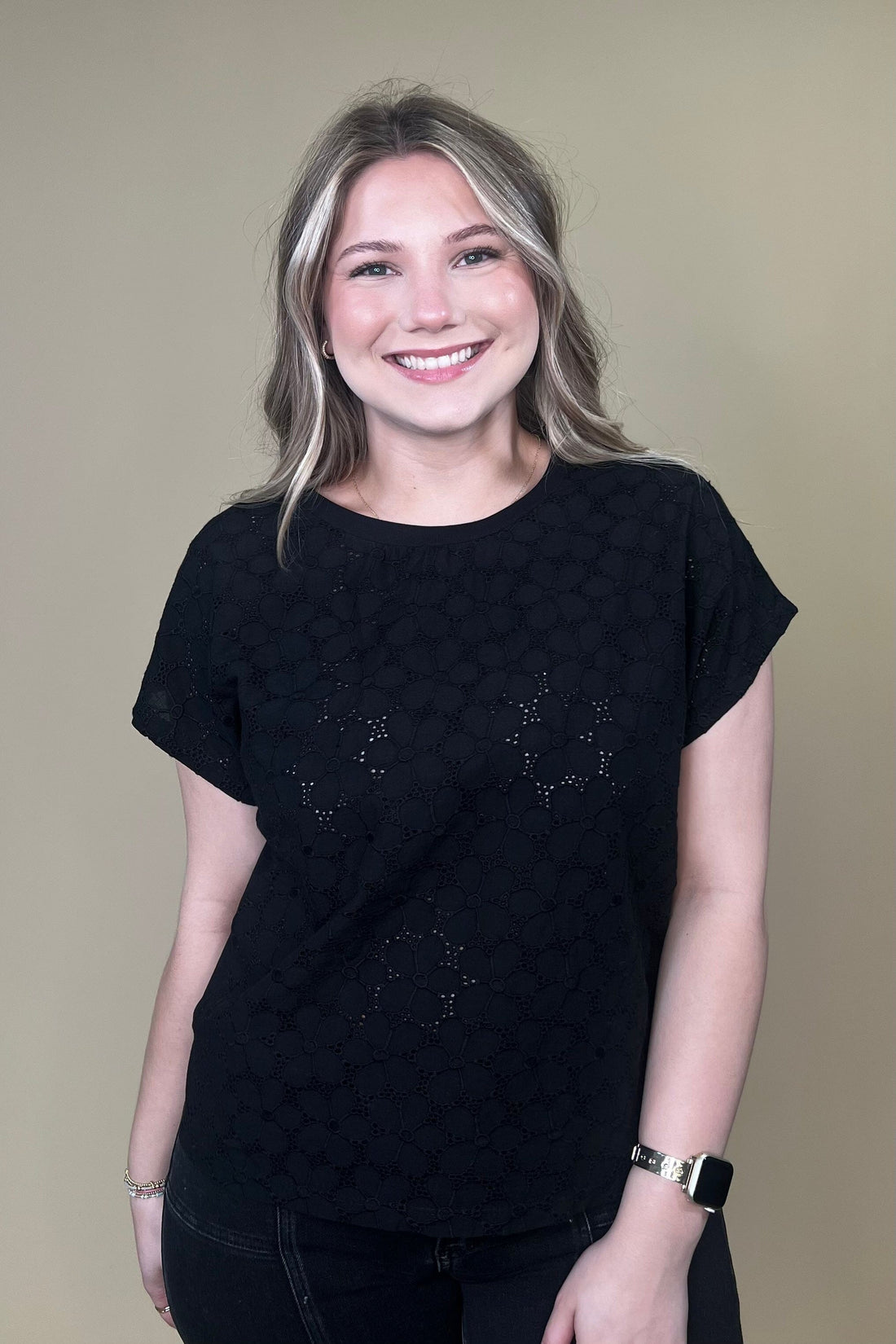 Cap Sleeve Crew Neck Top - Black MISSY TOP SPECIAL TRIBAL 