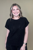 Cap Sleeve Crew Neck Top - Black MISSY TOP SPECIAL TRIBAL 