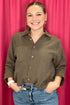3/4 Tucked Sleeve Collar Button Down Front Pocket Shirt MISSY TOP SPECIAL DEMOCRACY 