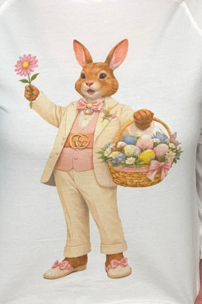 Dapper Easter Bunny Graphic T-Shirt MISSY BASIC KNIT SUGAR STITCH 
