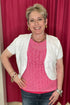 Short Sleeve Cardigan w/Textured Flowers OUTFIT COMPLETER KEREN HART 