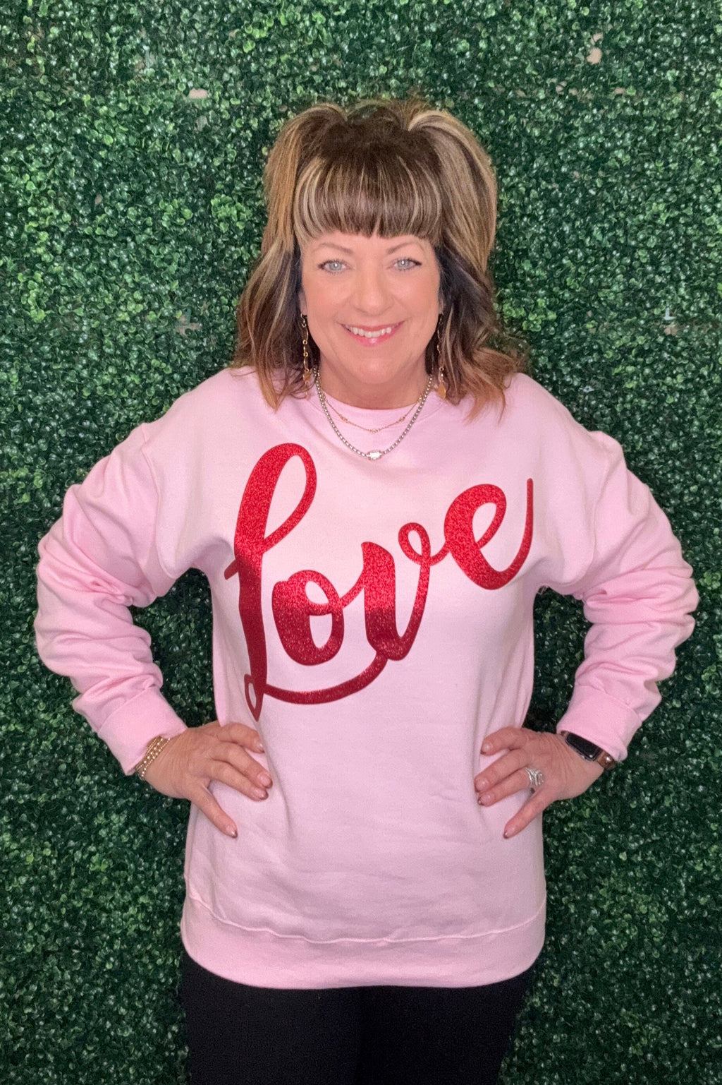 Love Glitter Puff Graphic Sweatshirt MISSY BASIC KNIT SUGAR STITCH 