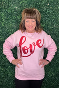 Love Glitter Puff Graphic Sweatshirt MISSY BASIC KNIT SUGAR STITCH 