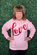 Love Glitter Puff Graphic Sweatshirt MISSY BASIC KNIT SUGAR STITCH 