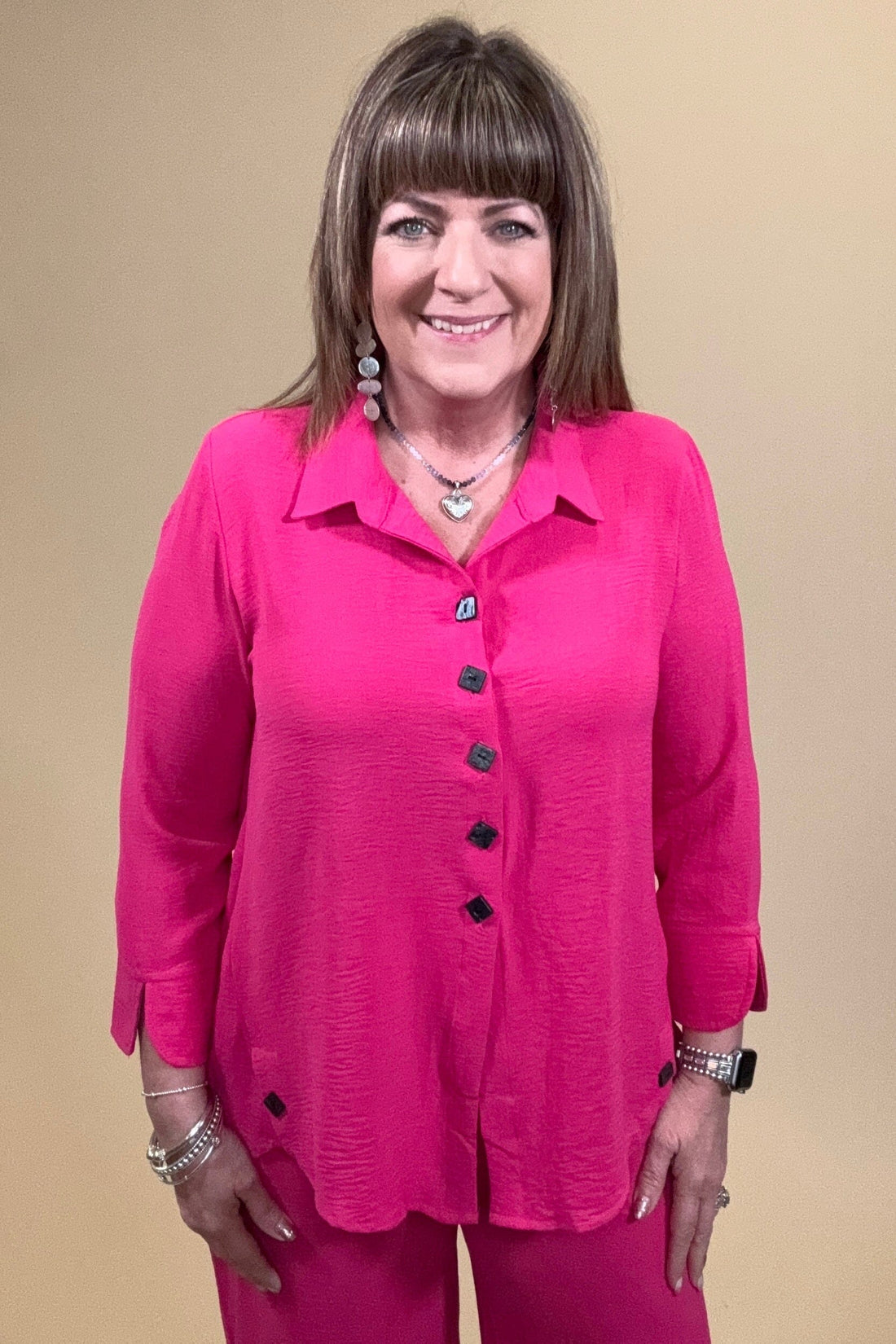 3/4 Sleeve Button Down Collared Top MISSY TOP SPECIAL CREATION 