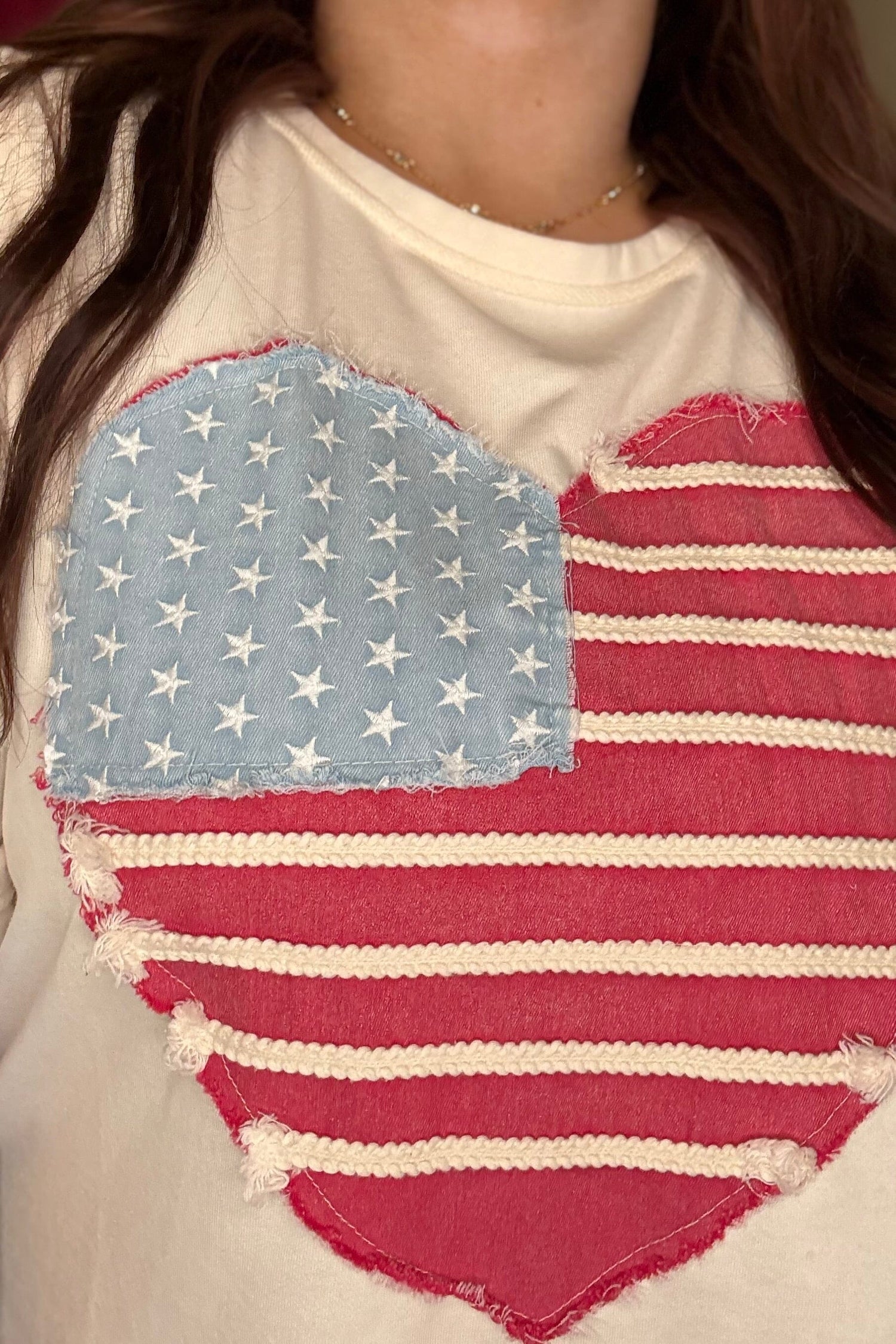 Short Sleeve Top with Flag Heart Patch JRTOP CASUAL TOP JODIFL 