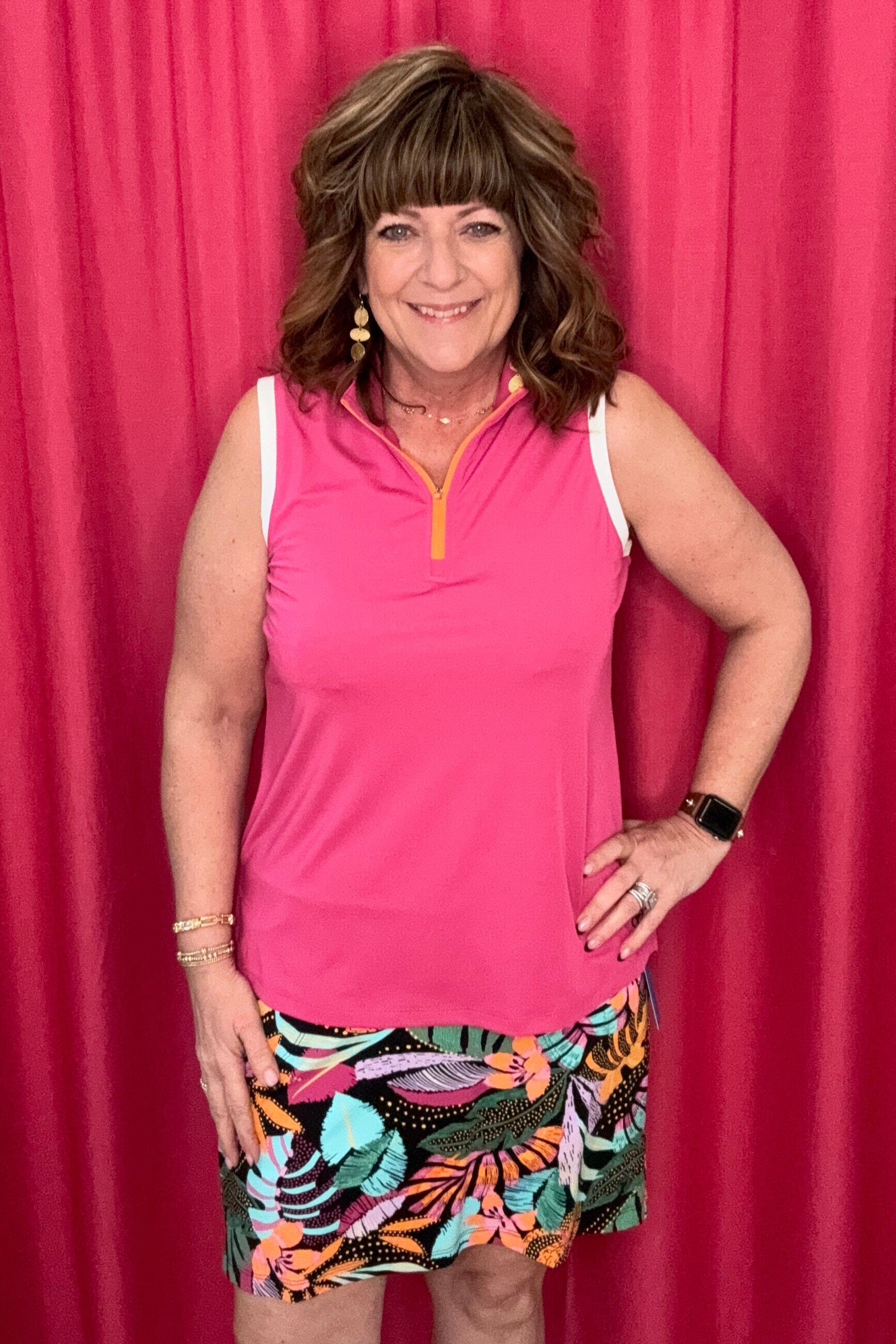 Sleeveless Zip Mock Neck Top UNDER TRIBAL FREESIA XS 