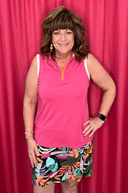 Sleeveless Zip Mock Neck Top UNDER TRIBAL FREESIA XS 