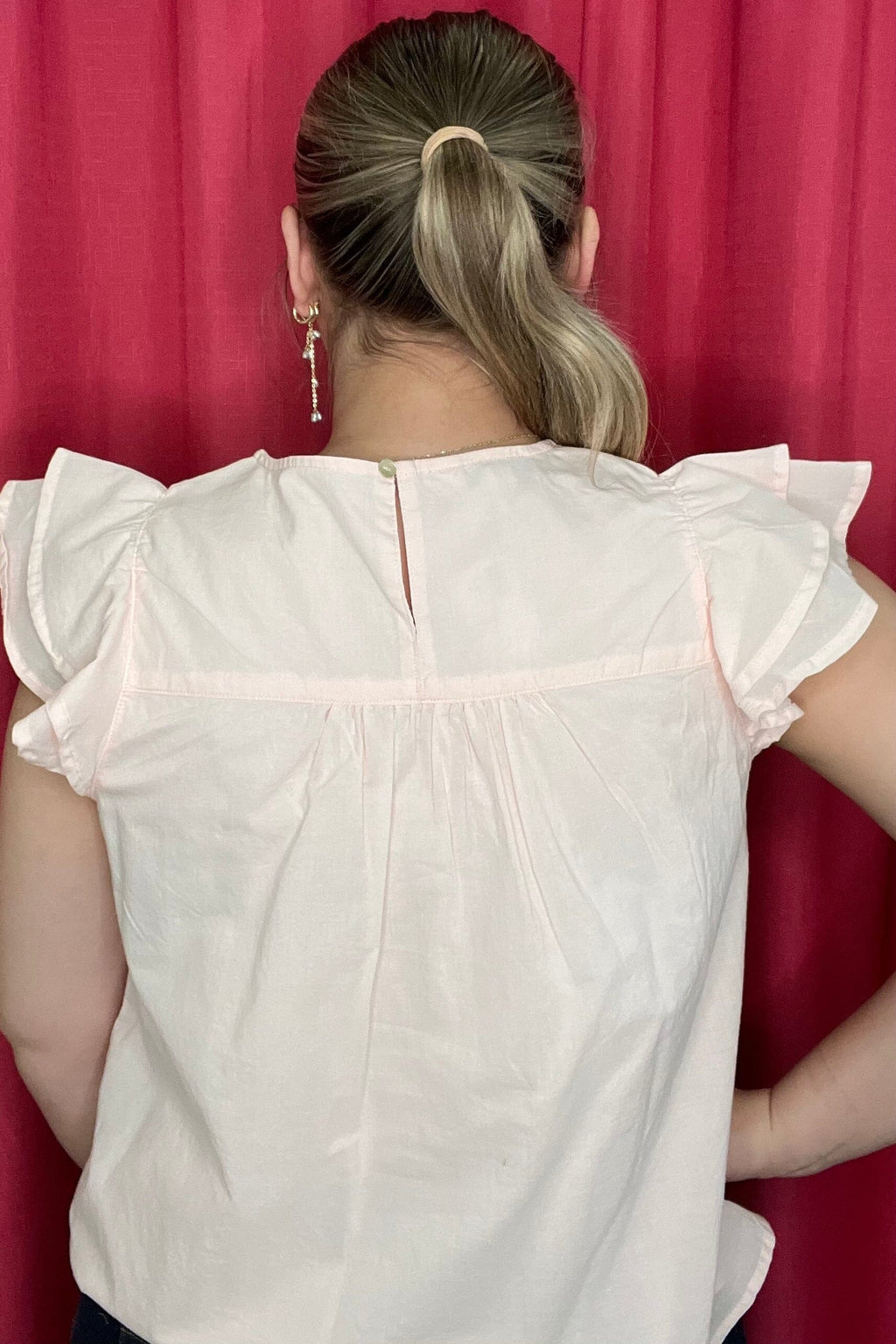 Double Flutter Sleeve Woven Blouse w/Embroidery MISSY TOP SPECIAL LIVERPOOL 