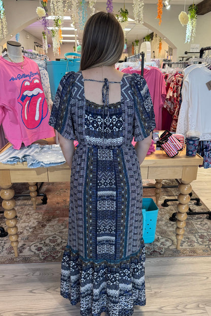 Elbow Sleeve Square Neck Woven Maxi Dress DRESS LIVERPOOL 