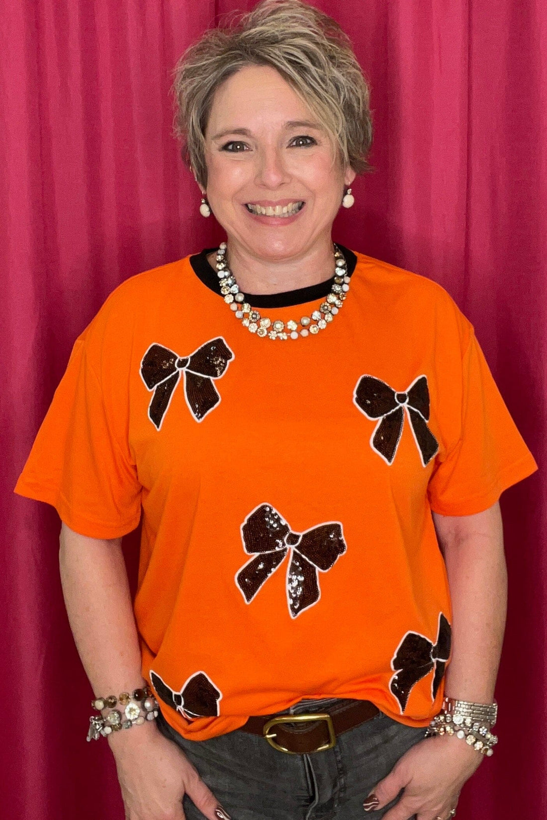 Short Sleeve Tee w/Sequin Bows JRTOP CASUAL TOP JESS LEA