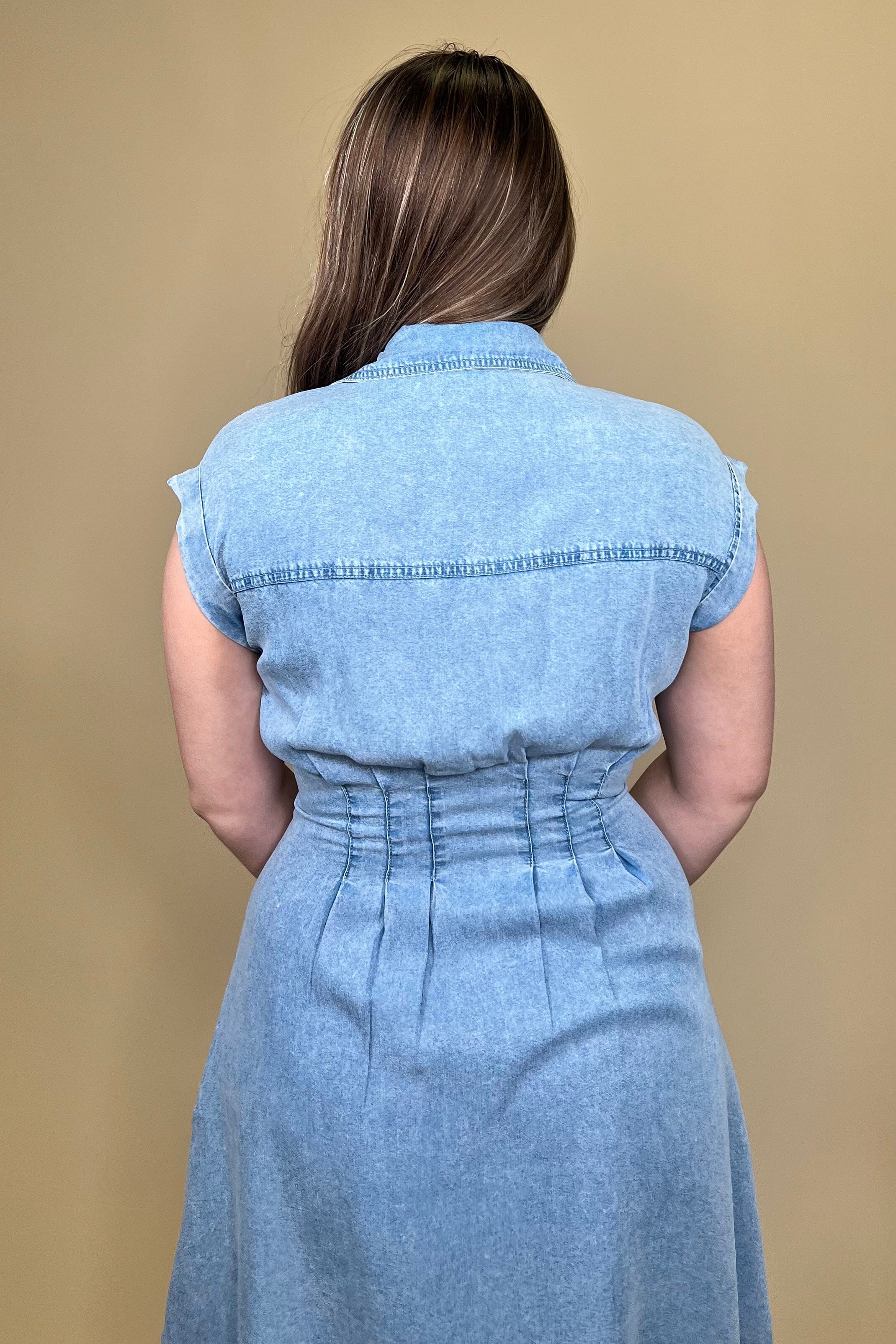 Sleeveless Denim Dress w/Gathered Waist DRESS ZAC &amp; RACHEL 
