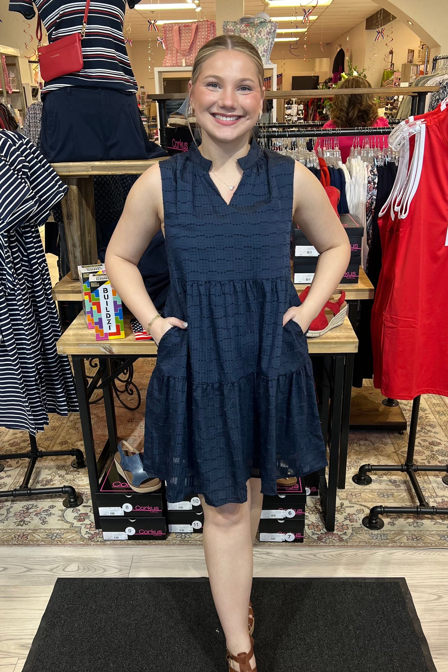 Sleeveless Tiered &amp; Textured Dress DRESS SOUTHERN GRACE 