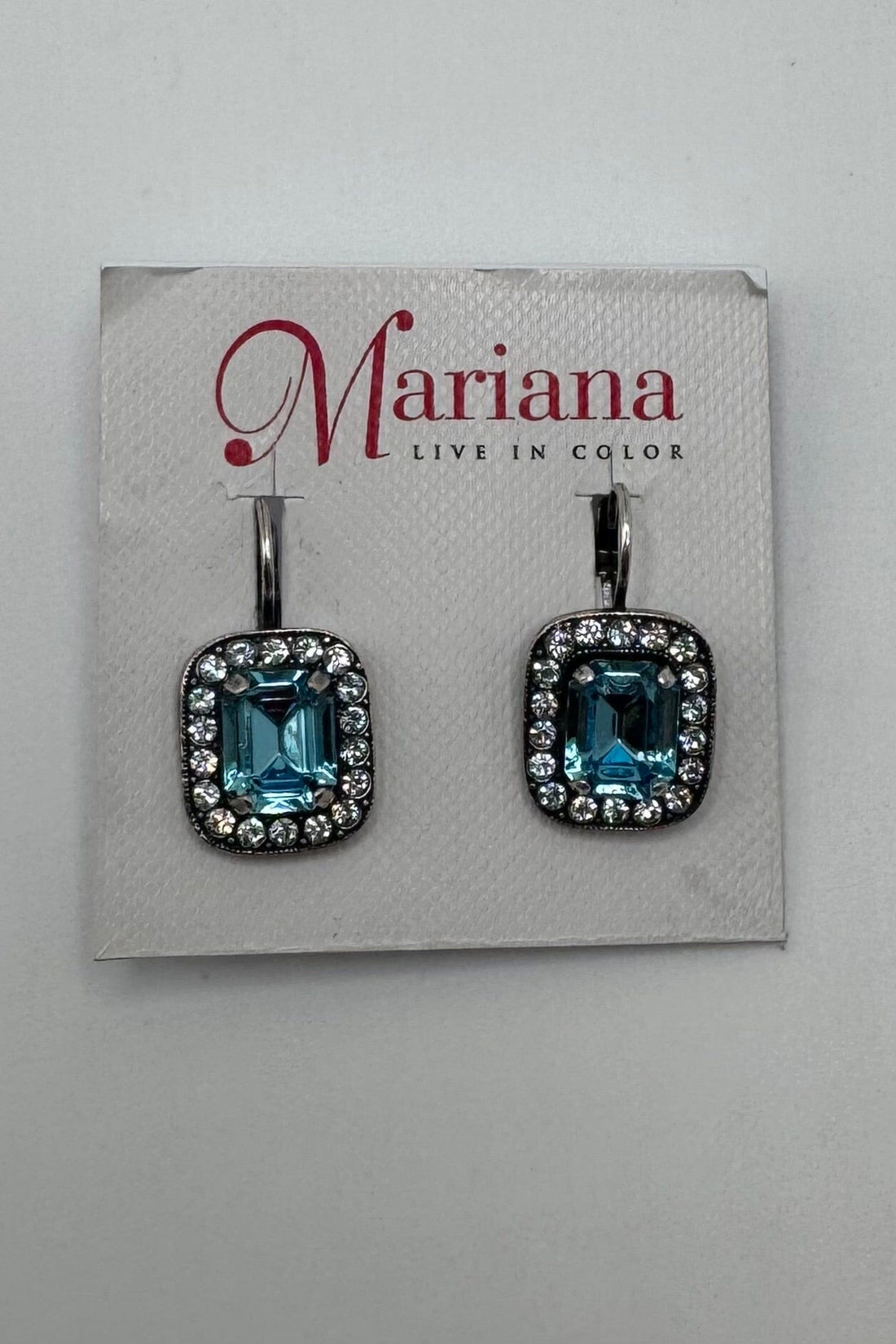 Emerald Cut Halo Leverback Earrings in &quot;Aquamarine&quot; BETTERBRANDJEWELRY Mariana 