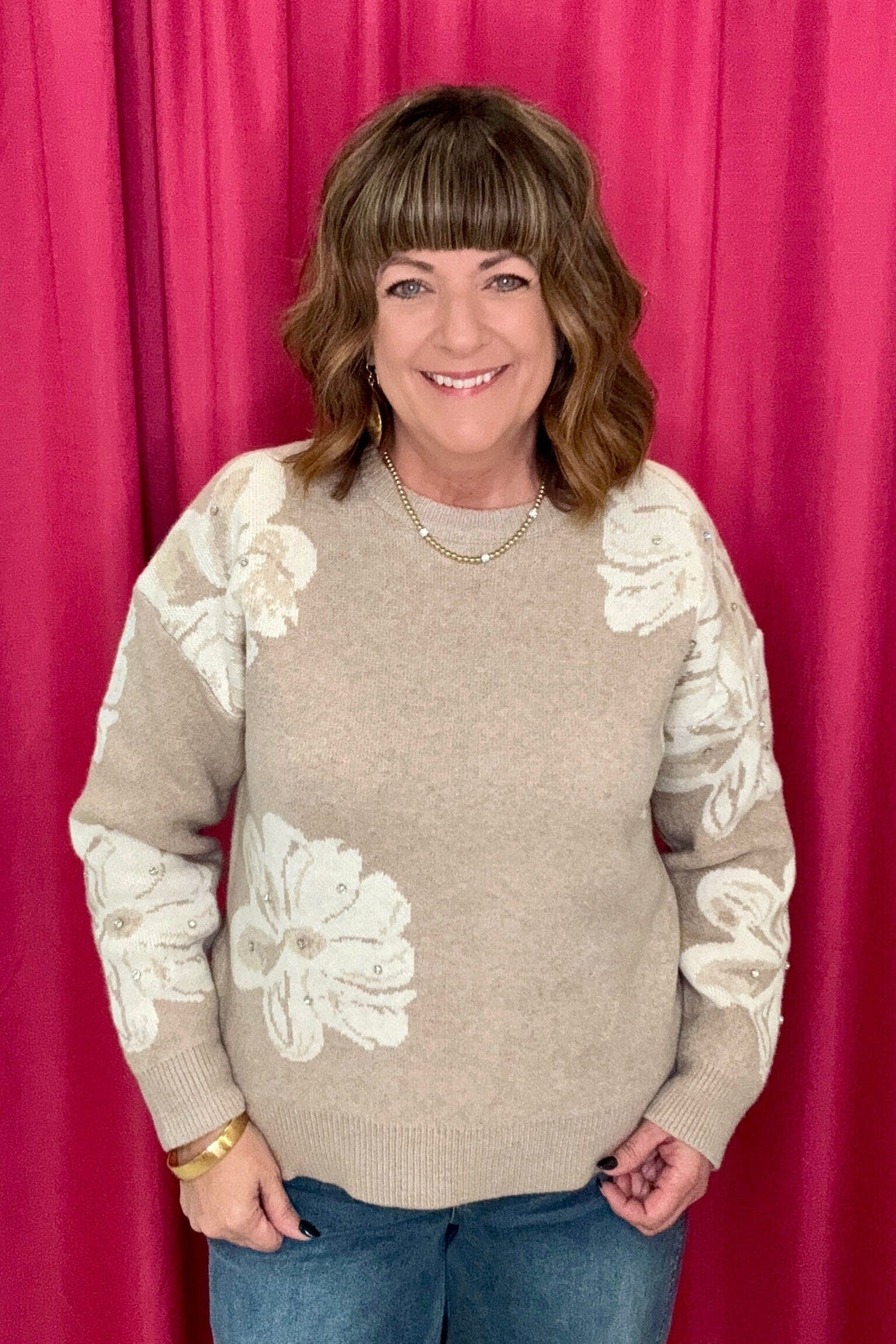 Large Floral w/Stone Jacquard Sweater SWEATER ALLIE & ROSE