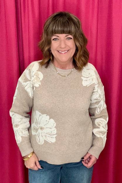 Large Floral w/Stone Jacquard Sweater SWEATER ALLIE &amp; ROSE 