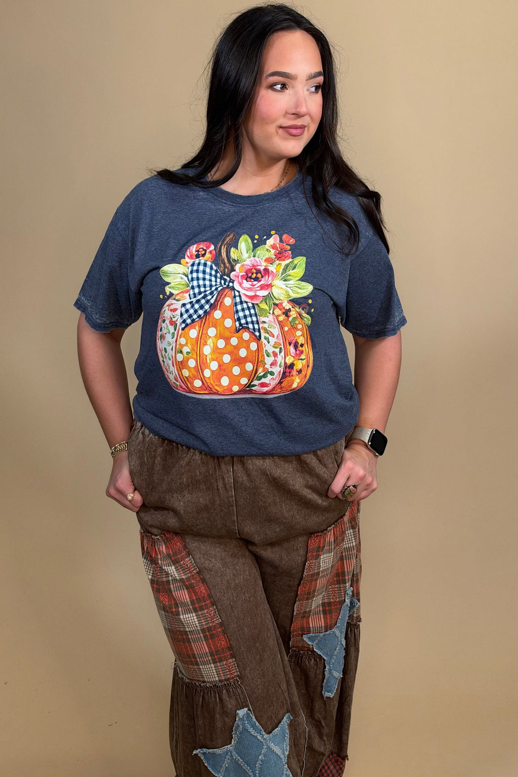 Floral Pumpkin Fall Graphic Tee MISSY BASIC KNIT:~~Unassigned~~ SUGAR STITCH 