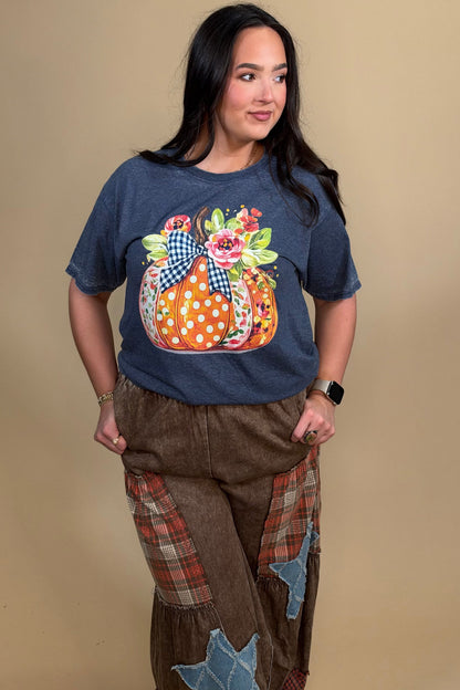 Floral Pumpkin Fall Graphic Tee MISSY BASIC KNIT:~~Unassigned~~ SUGAR STITCH 