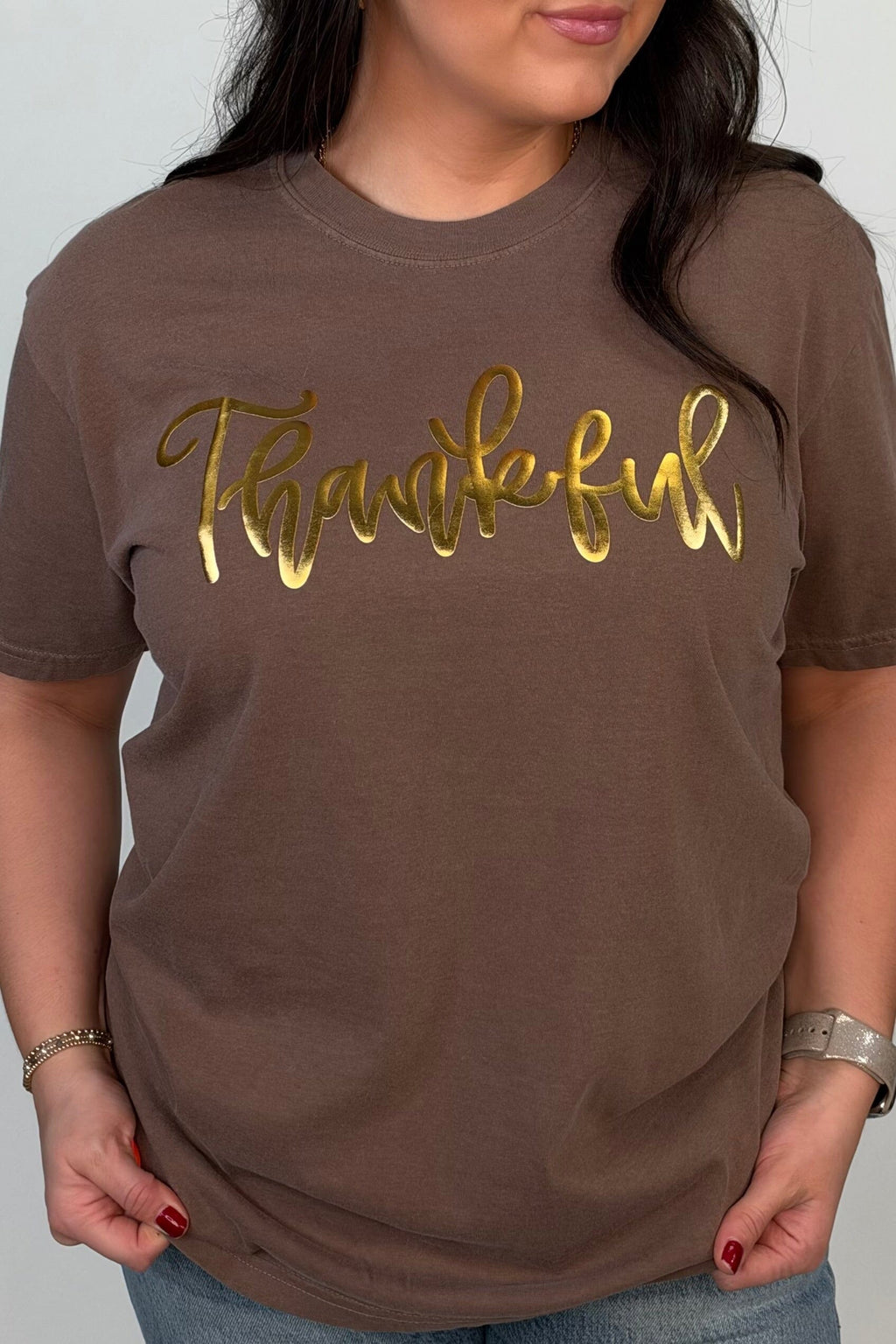 Thankful Metallic Tee MISSY BASIC KNIT:~~Unassigned~~ SUGAR STITCH 
