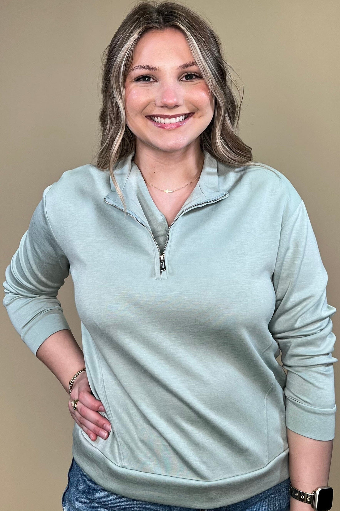 Long Sleeve Quarter Zip JRTOP CASUAL TOP CREATION SAGE S 