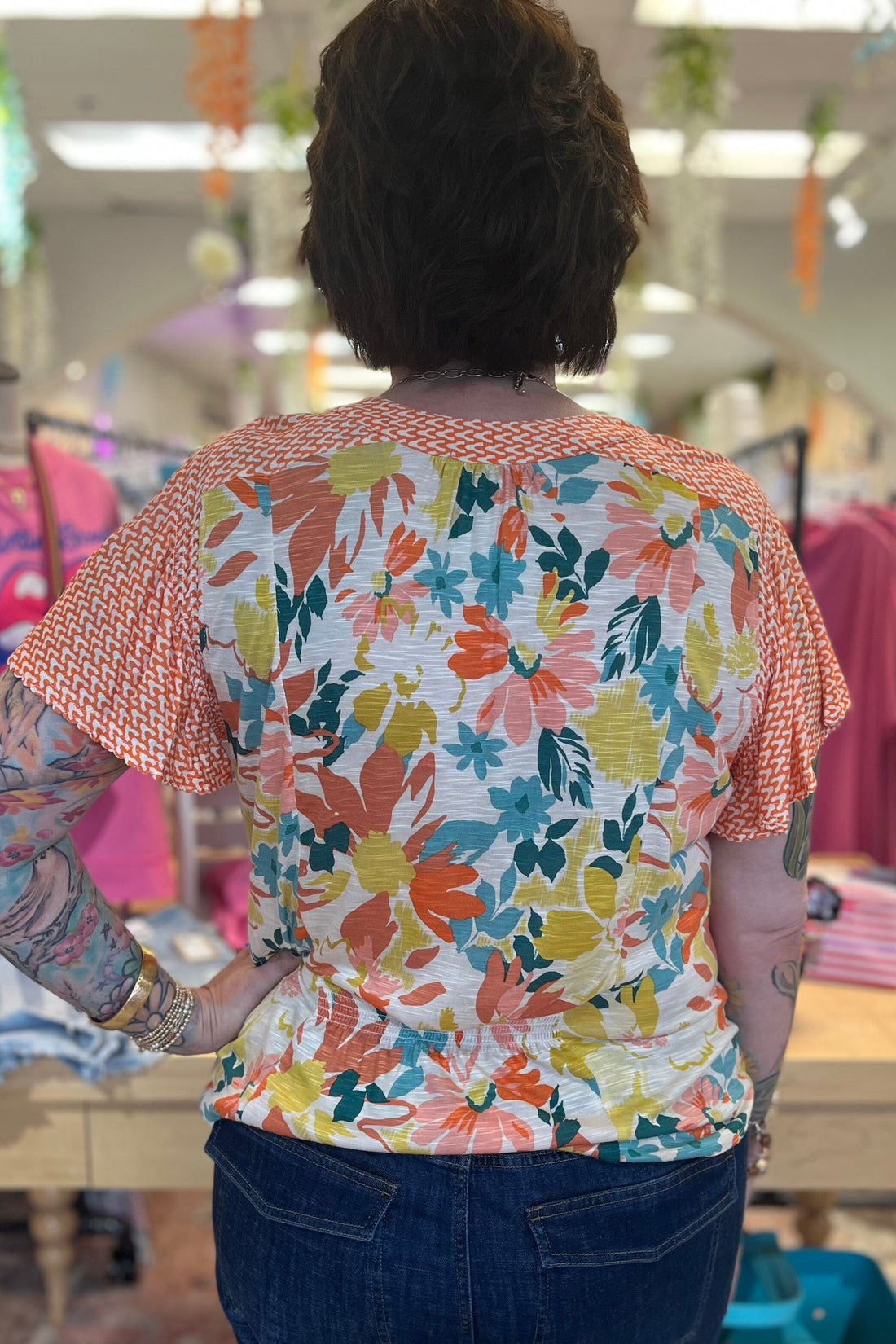 Short Flutter Sleeve Mandarin Collar Knit Top MISSY TOP SPECIAL DEMOCRACY 