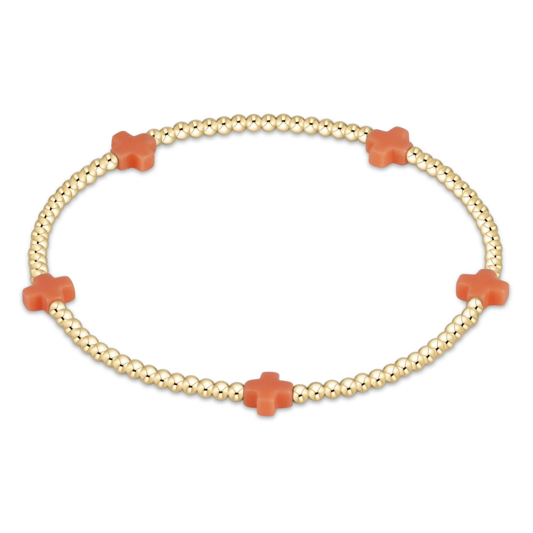 Enewton Signature Cross Small Gold Pattern 2mm Bead Bracelet- Coral