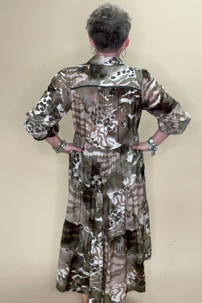 Abstract Print Collared Midi Dress DRESS:~~Unassigned~~ UMGEE 