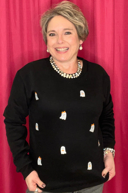 Long Sleeve Crew Neck Sweatshirt w/Ghosts MISSY BASIC KNIT SIMPLY SOUTHERN 