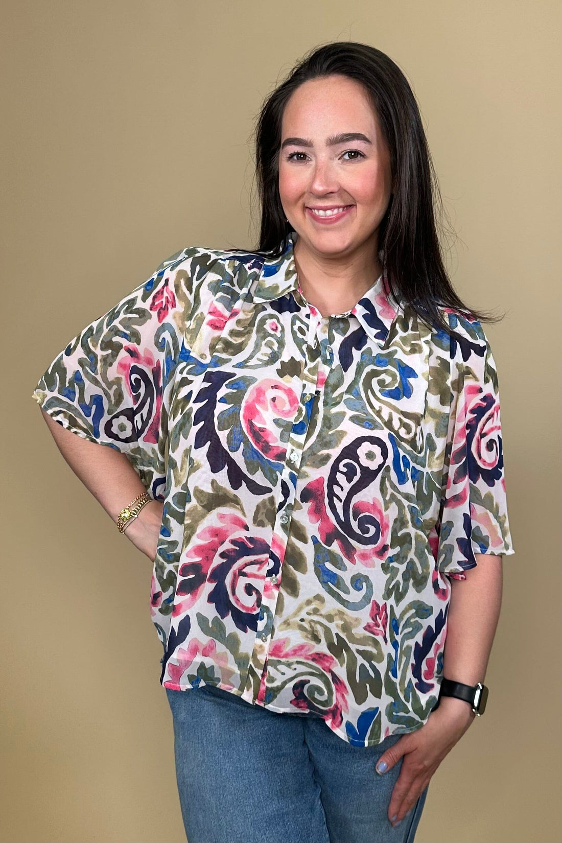 Floral Flutter Sleeve Button Down Collared Top MISSY TOP SPECIAL ZAC & RACHEL