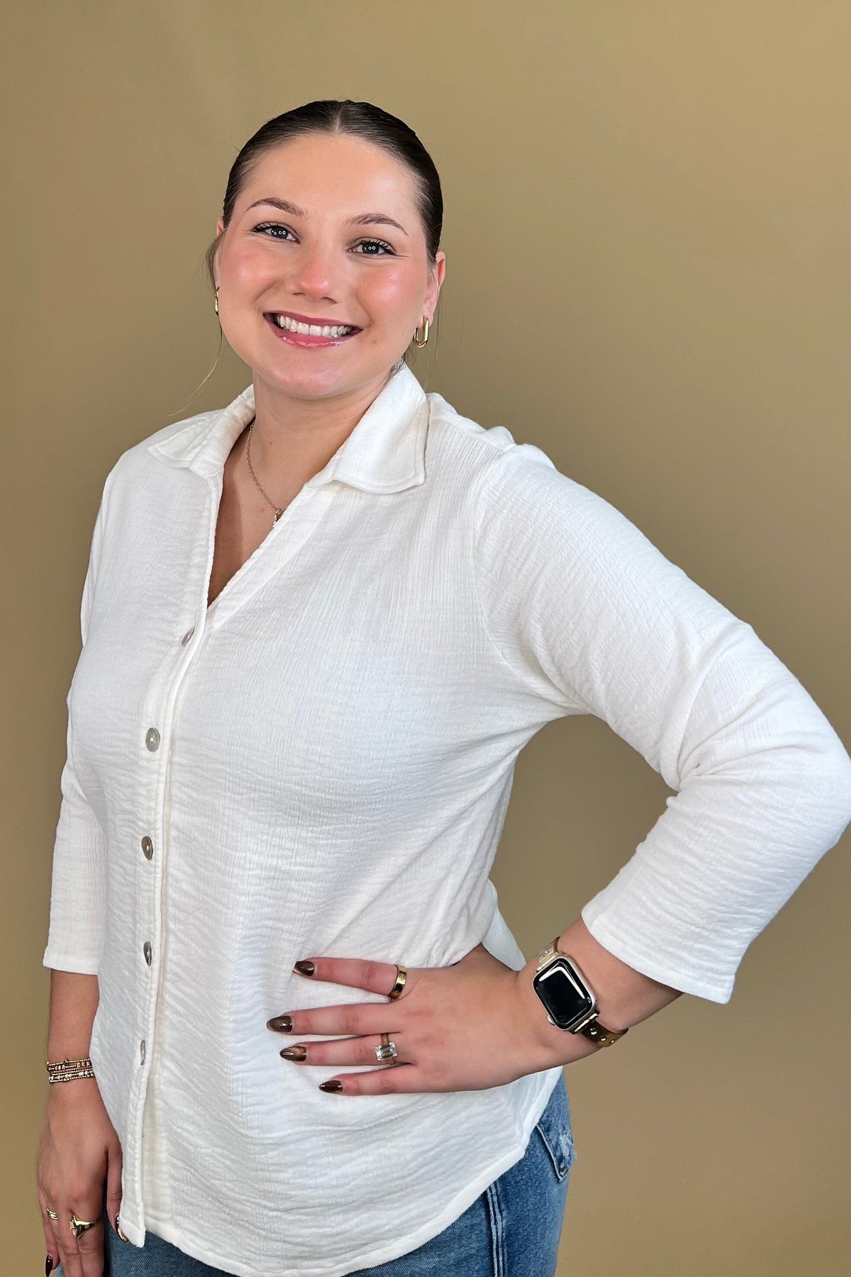 Long Sleeve Gauze Button Down w/Collar MISSY TOP SPECIAL PARSLEY &amp; SAGE 