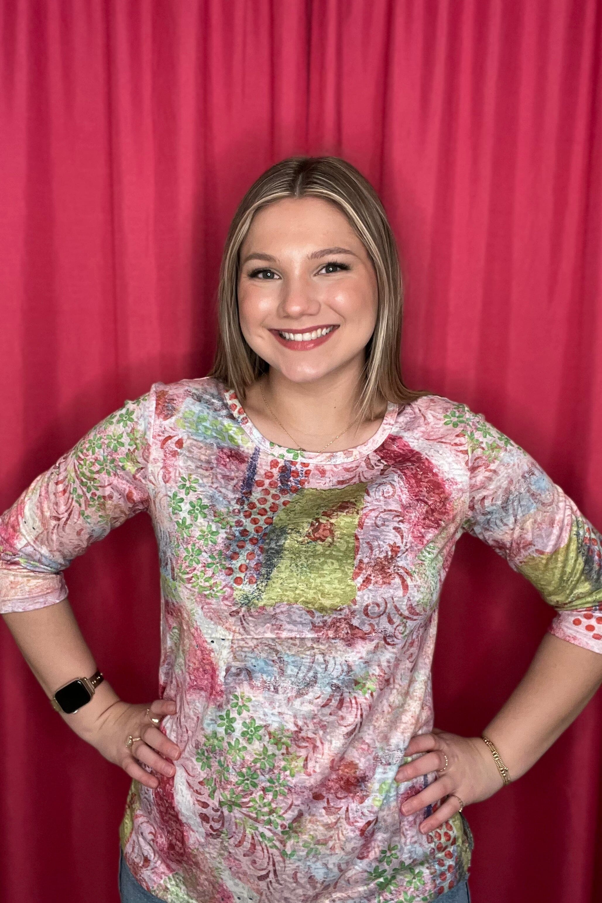 3/4 Sleeve Printed Scoop Neck MISSY TOP SPECIAL CREATION 