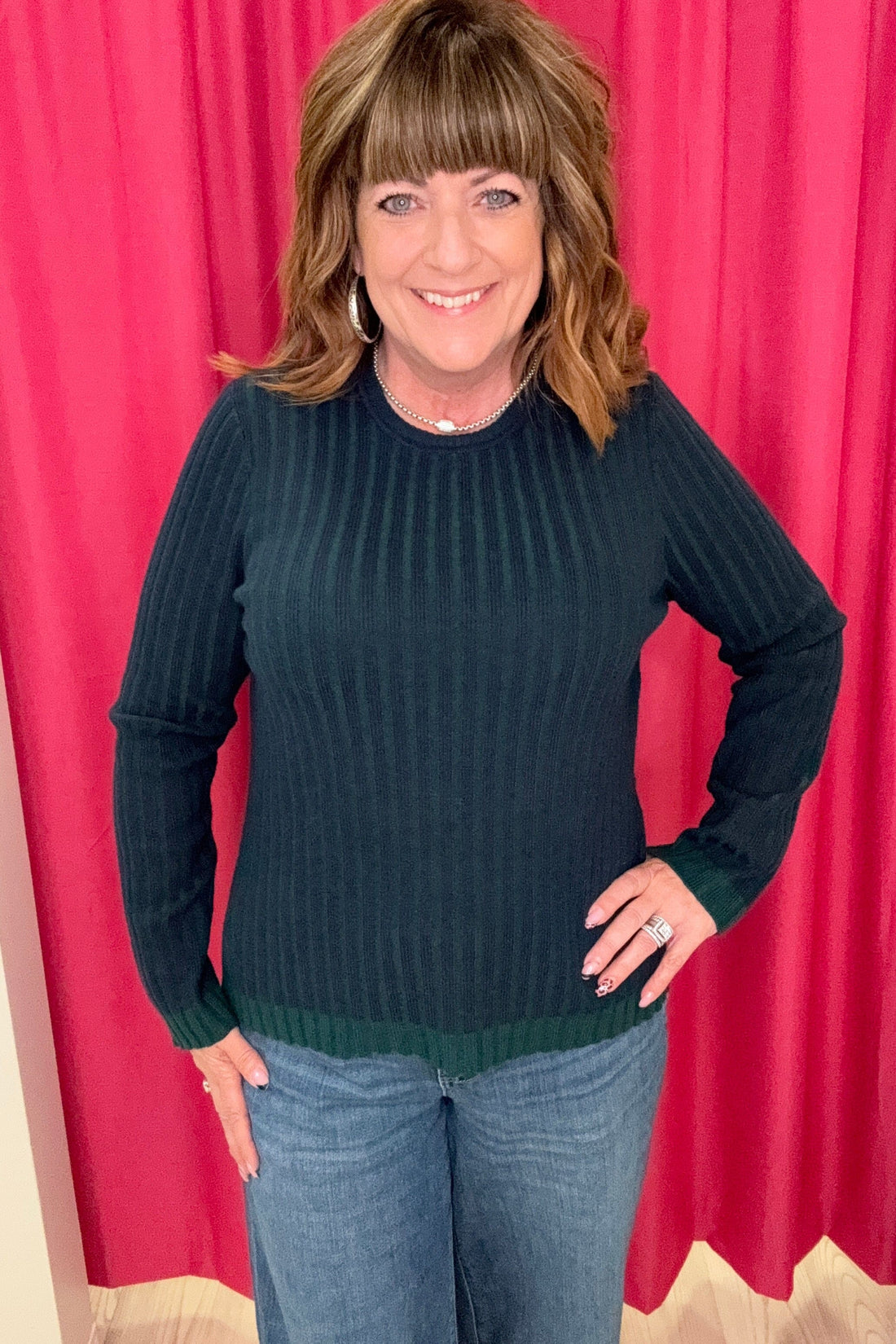 Long Sleeve Crewneck Ribbed Sweater MISSY TOP SPECIAL LIVERPOOL 