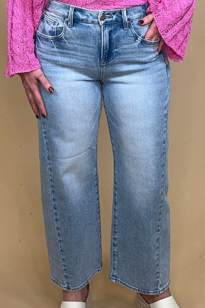 High Rise Crop Barrel Adjustable Waistband Jeans JEANS RISEN 