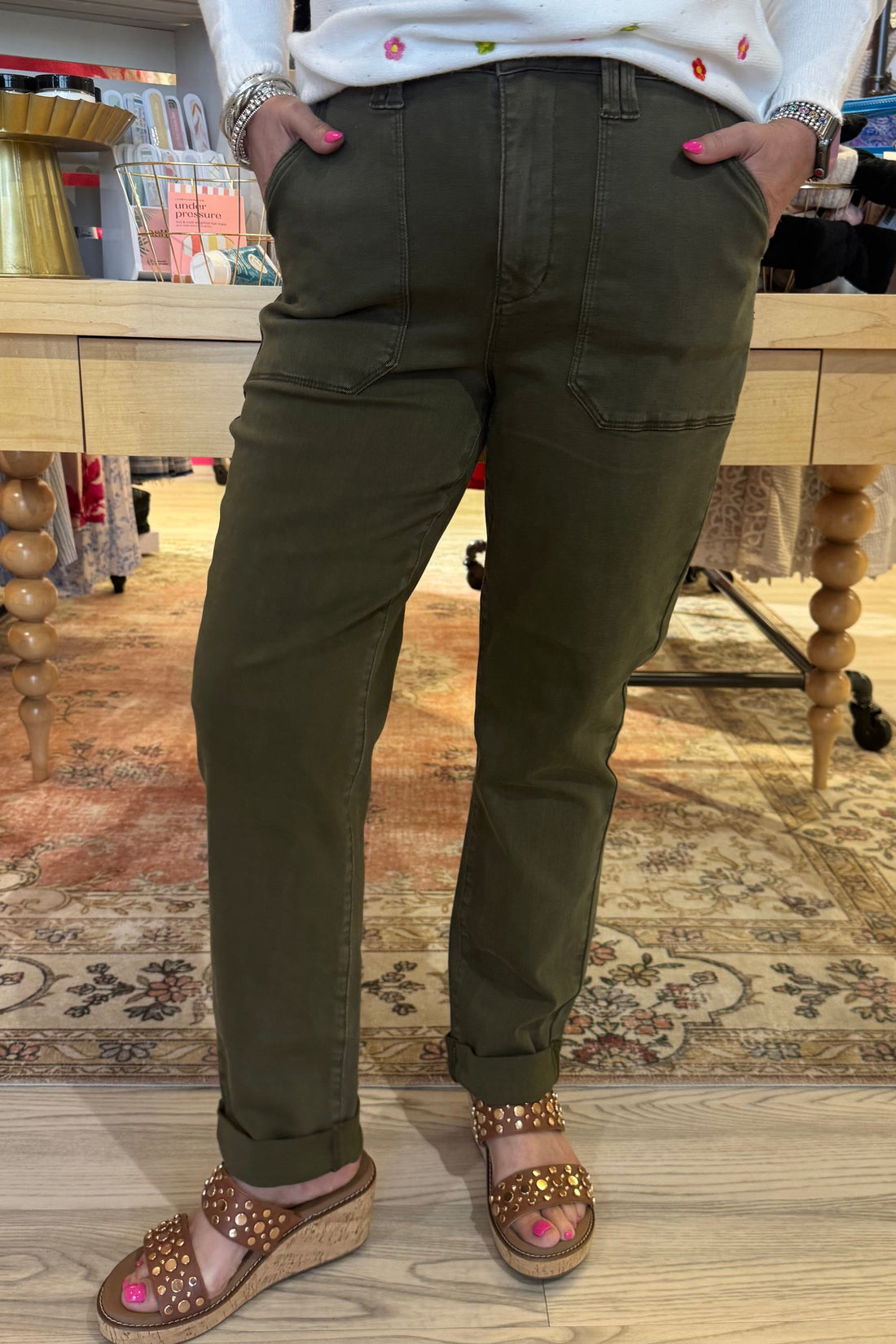 High Waist Aurora Weekender Garment Dyed Cuffed BOTTOMS JUDY BLUE