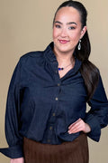 Long Sleeve Ruffle Neck Bubble Hem Top MISSY TOP SPECIAL:~~Unassigned~~ DEMOCRACY 