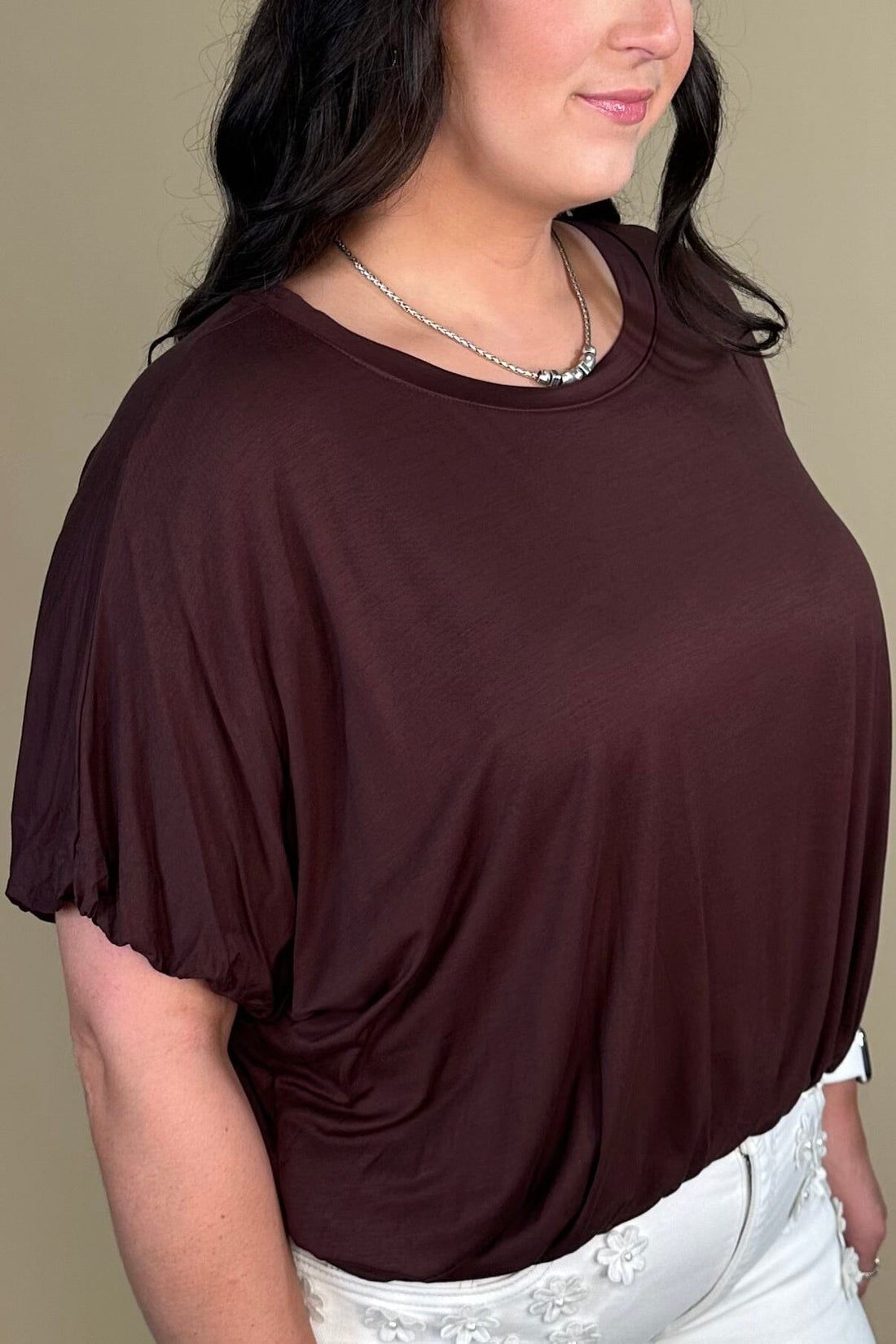 Double Lined Bamboo Fabric Bubble Knit Top - Chocolate JRTOP CASUAL TOP:~~Unassigned~~ UMGEE 