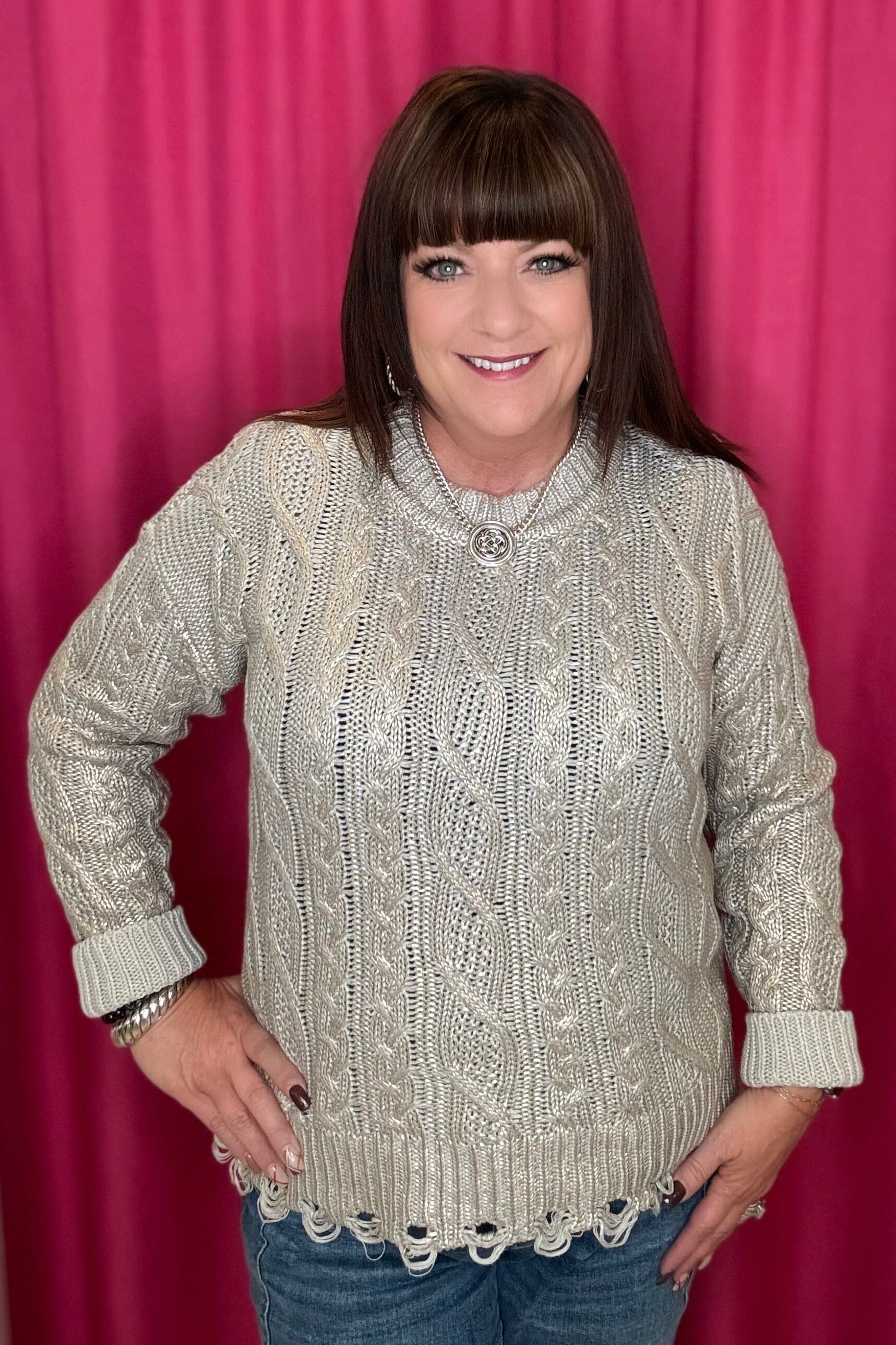 Metallic Cable Knit Sweater SWEATER Charlie B 