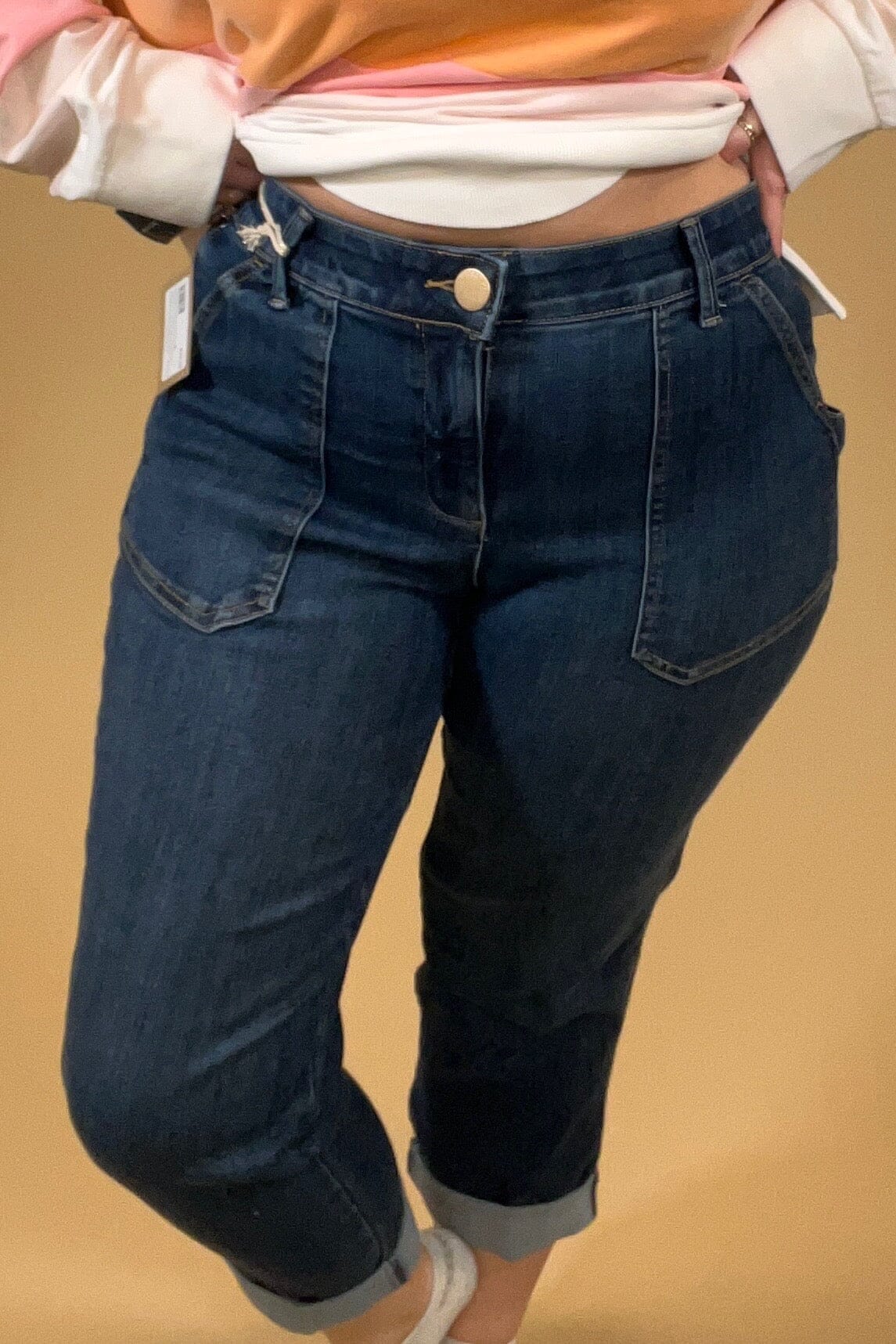 25"(28" Uncuffed) 15" AB Solution High Rise Patch Pocket JEANS DEMOCRACY 
