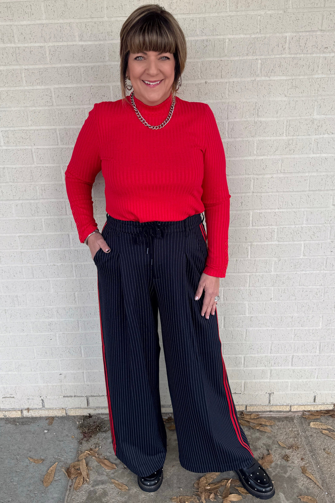 Wide Leg Pleated Trouser w/Side Stripes BOTTOMS LIVERPOOL 