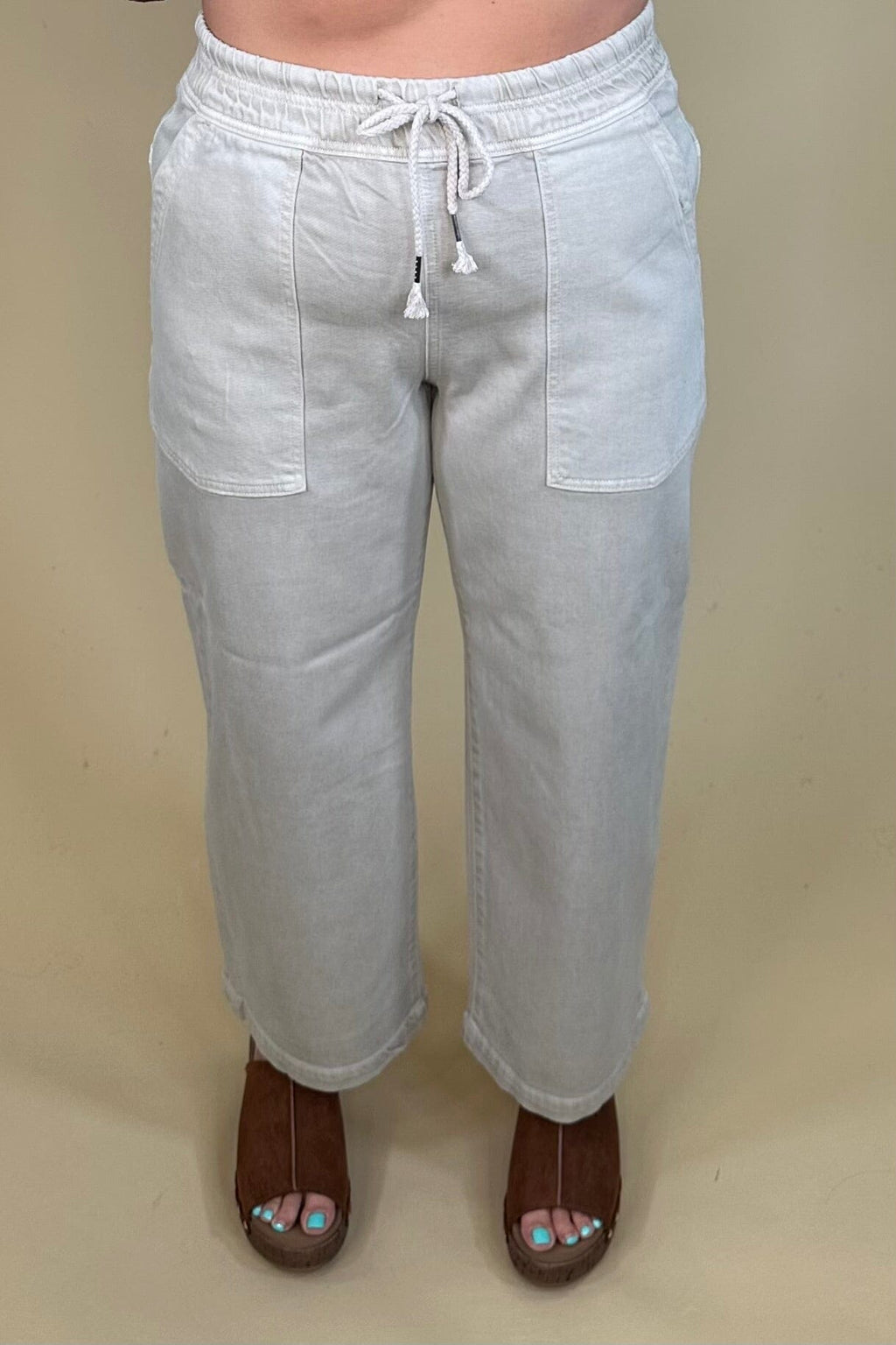 Elastic Waist Slouchy Crop Pants BOTTOMS RISEN 