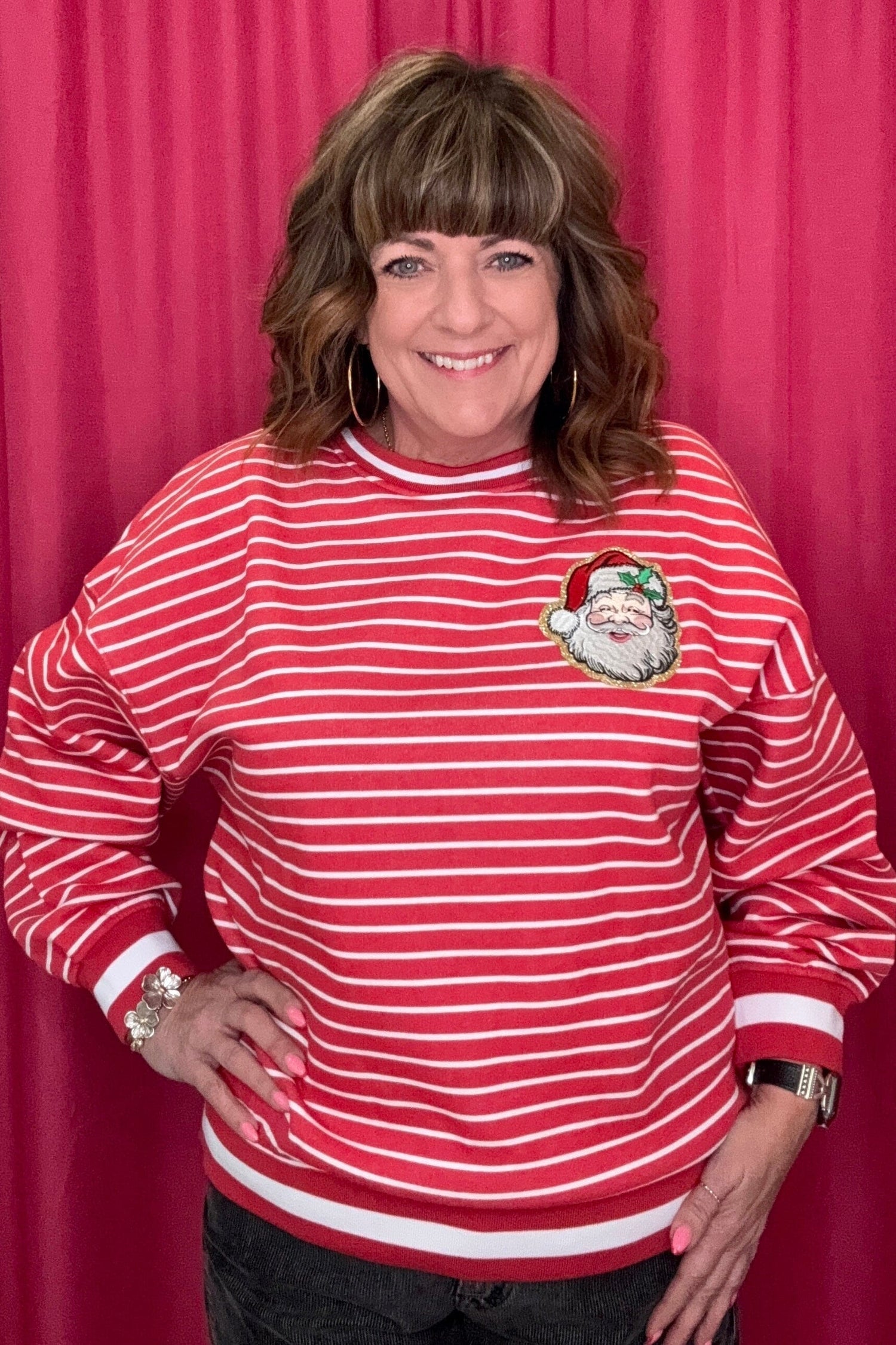 Long Sleeve Crew Neck w/Santa Patch MISSY BASIC KNIT SIMPLY SOUTHERN 