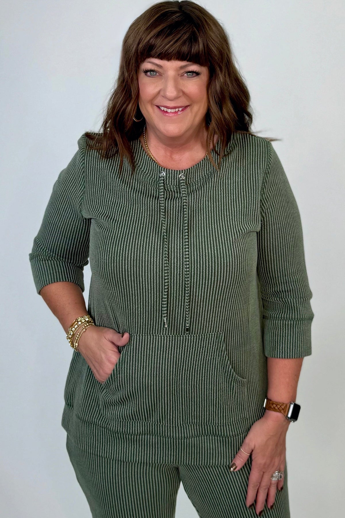 Tie Neck 3/4 Sleeve Knit Top MISSY BASIC KNIT:~~Unassigned~~ SOUTHERN LADY 