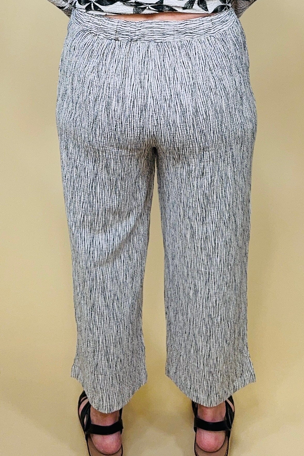 Crinkle Crepe Stripe Pleat Button Capri BOTTOMS HABITAT 