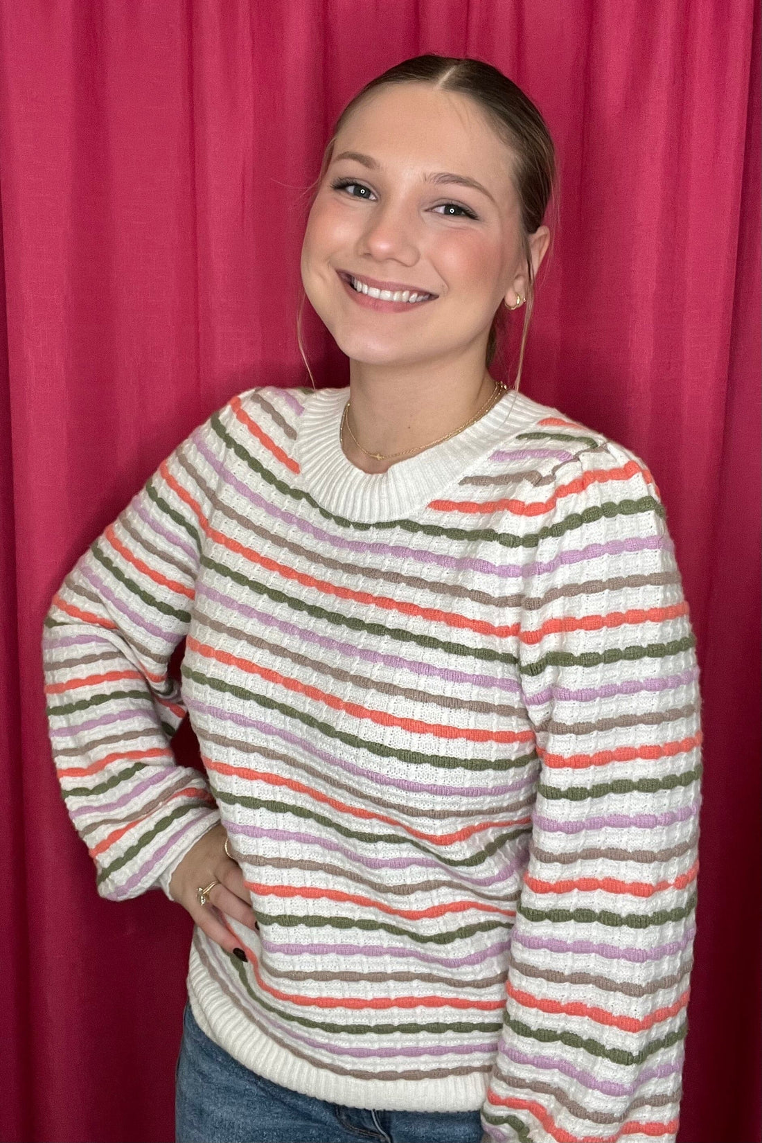 Long Sleeve Annabelle Sweater W/Stripes SWEATER MARYSQUARE 