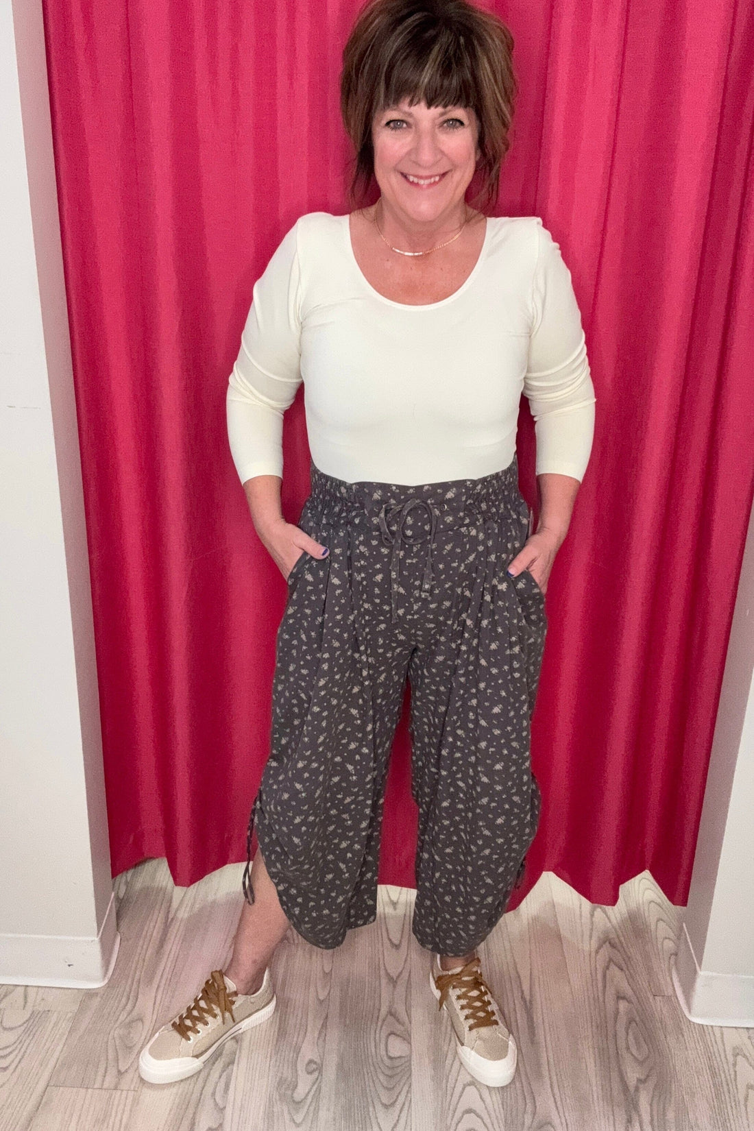 Floral Printed Twill Pant w/ Side Ties BOTTOMS EASEL 