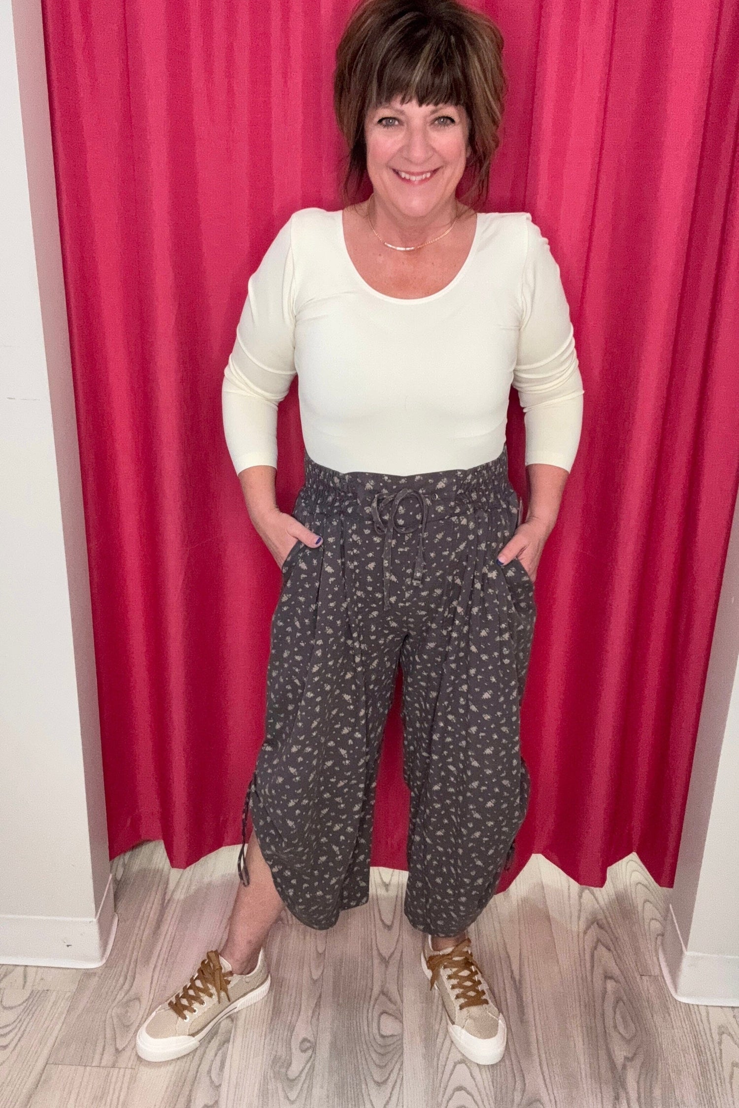 Floral Printed Twill Pant w/ Side Ties BOTTOMS EASEL 