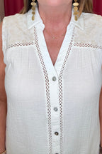 Sleeveless Blouse w/Embroidered Yoke MISSY TOP SPECIAL TRIBAL 