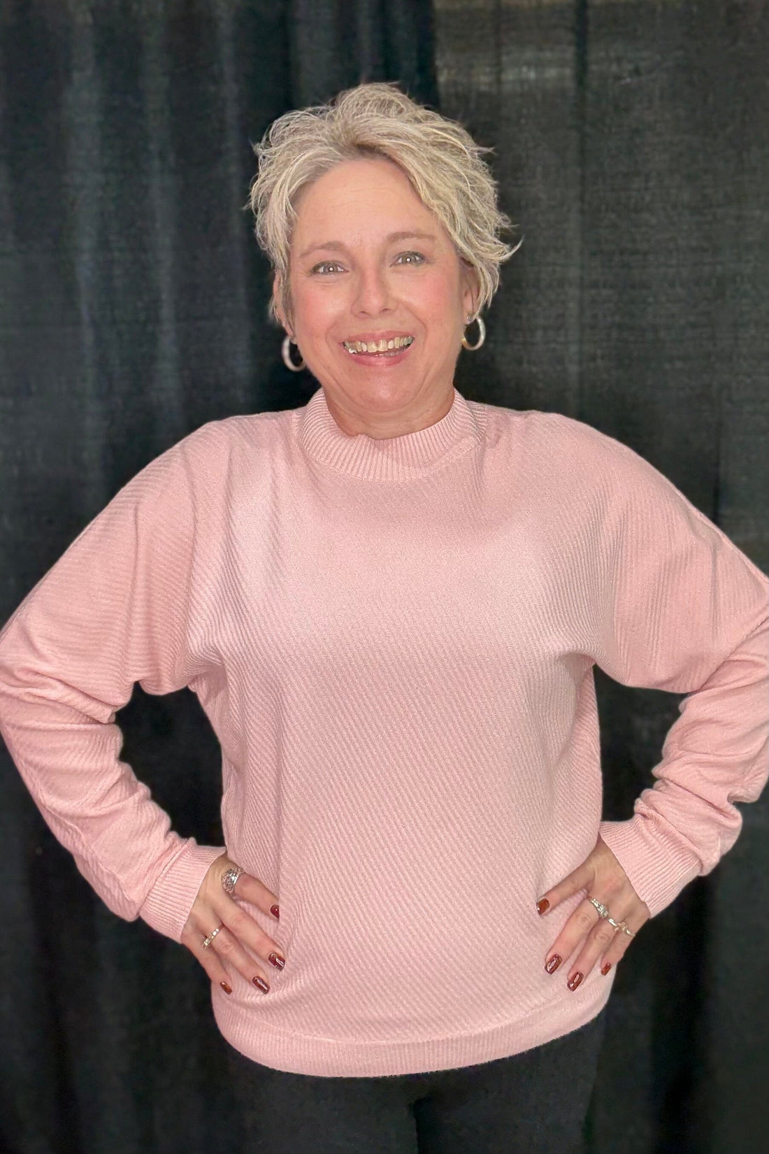 Fine Gauge Mock Neck Diagonal Rib Dolman Sweater SWEATER ALLIE &amp; ROSE 