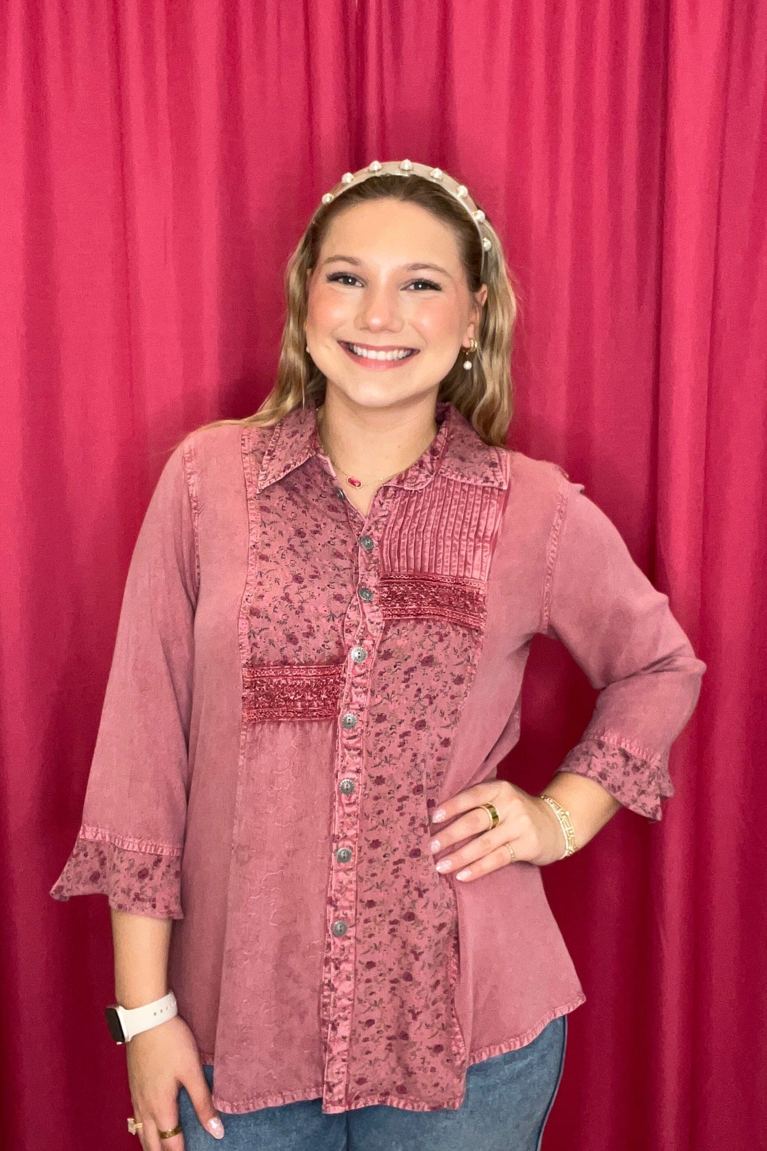 Long Sleeve Multi Media Button Down MISSY TOP SPECIAL PARSLEY &amp; SAGE 