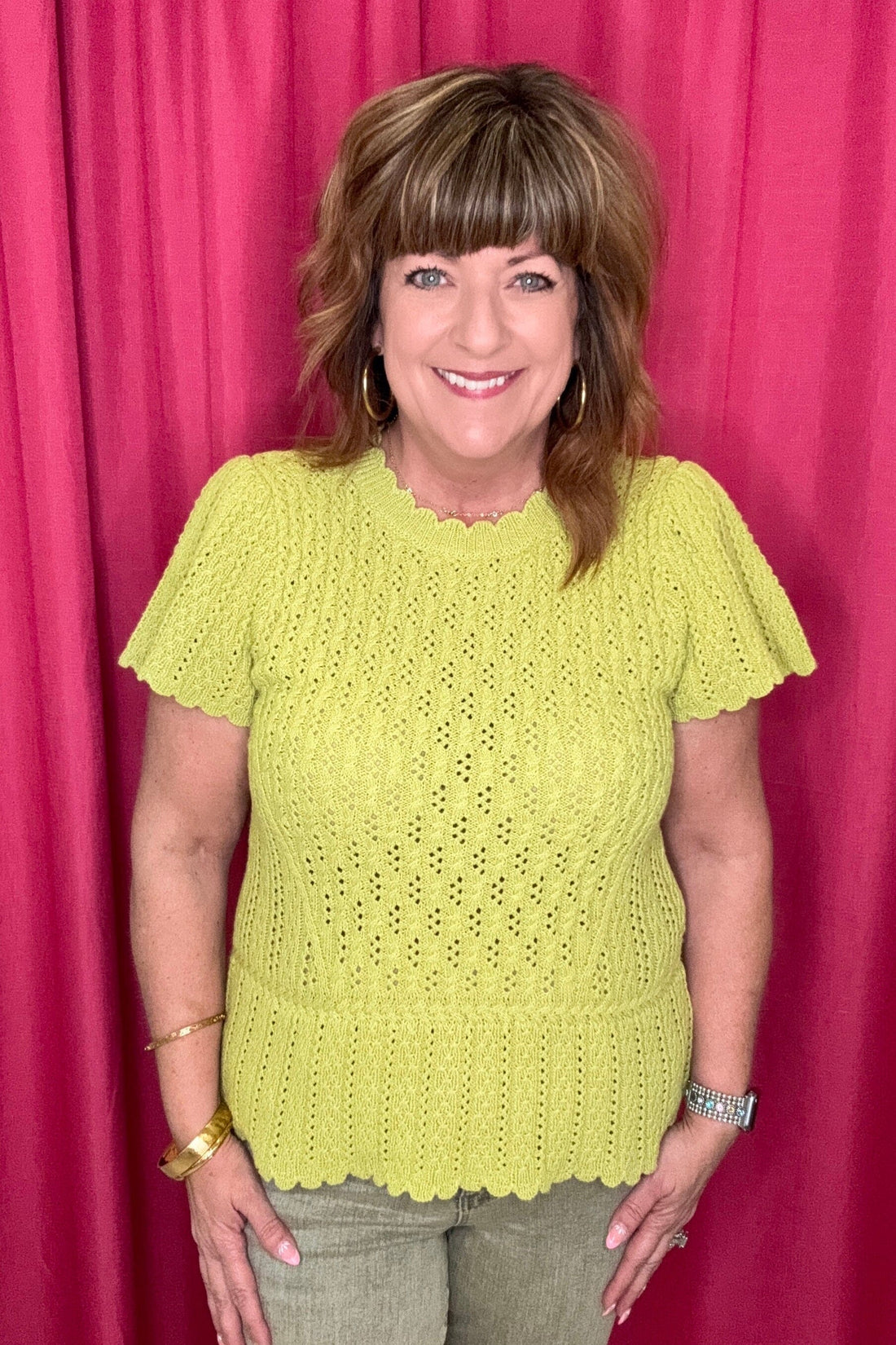 Short Sleeve Round Neck Crochet Sweater MISSY TOP SPECIAL DEMOCRACY 